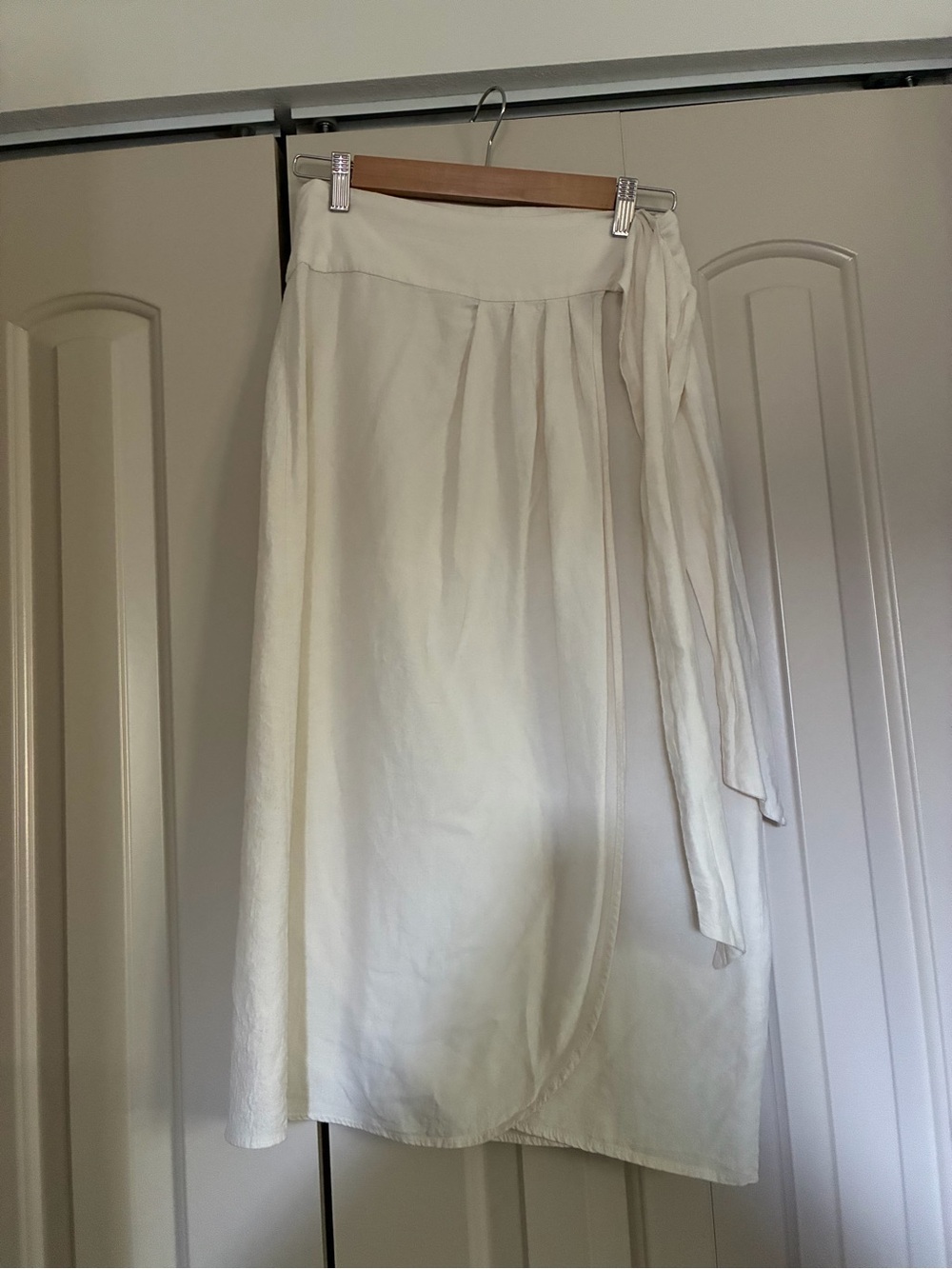 Zara Cream Linen Wrap Midi Skirt